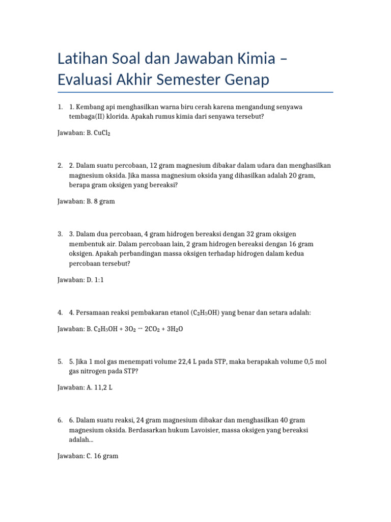 Latihan Soal Kimia Semester Genap PDF