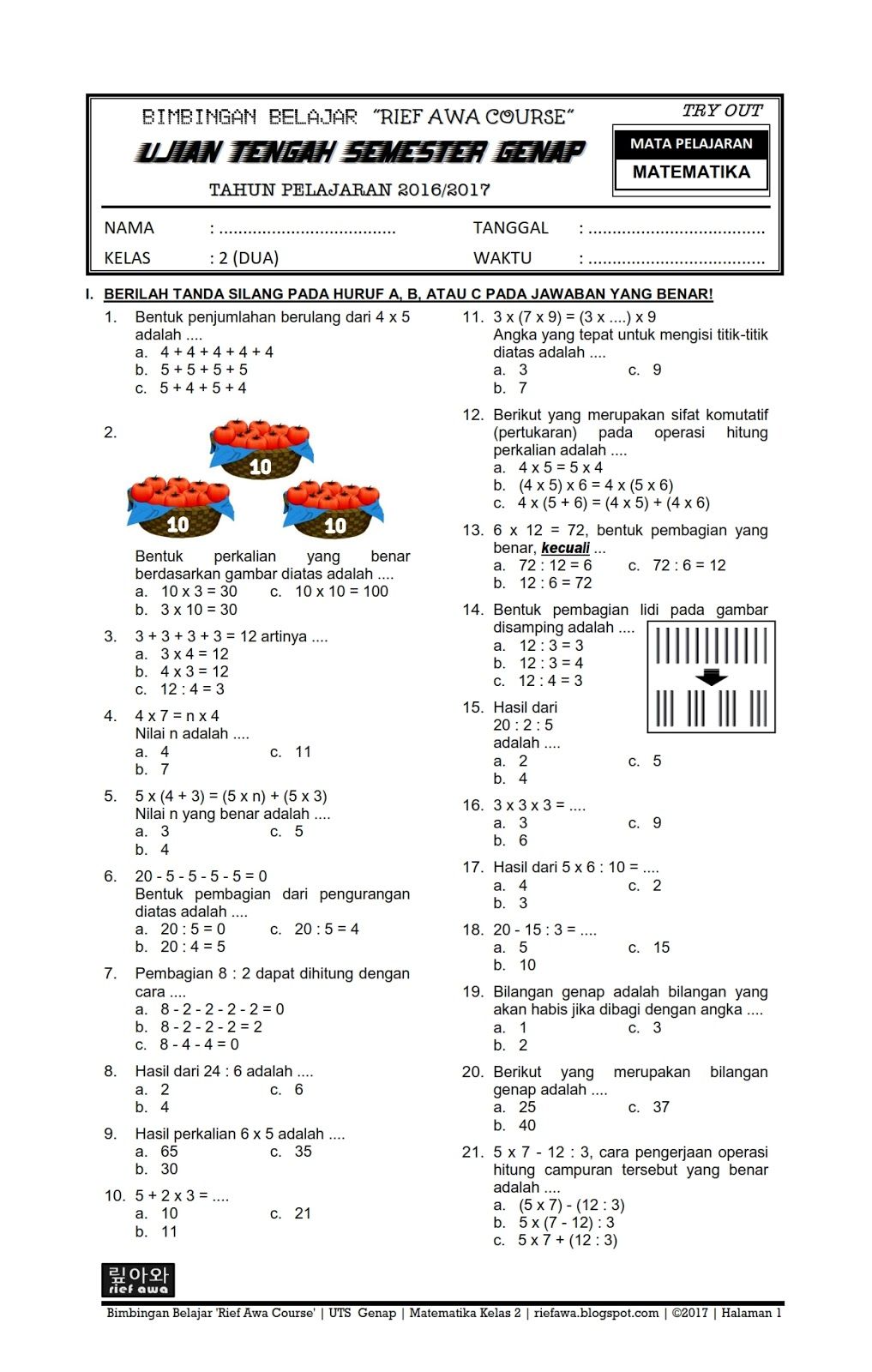 Bocoran 15 Contoh Soal dan Jawaban Matematika Kelas 3 SD Semester 2 untuk Nilai Maksimal Bocoran 15 Contoh Soal dan Jawaban Matematika Kelas 3 SD Semester 2 untuk Nilai Maksimal