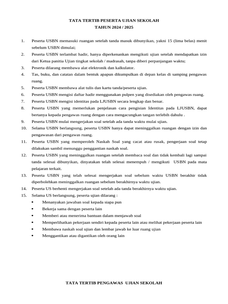 Tata Tertib Ujian Sekolah 2024 2025 PDF