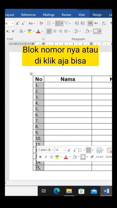 TUTORIAL MEMBUAT NOMOR URUT DI TABEL MICROSOFT WORD - YouTube