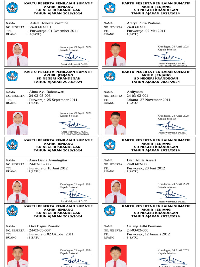 Kartu Ujian Penilaian Akhir SD 2024 PDF Kartu Ujian Penilaian Akhir SD 2024 PDF