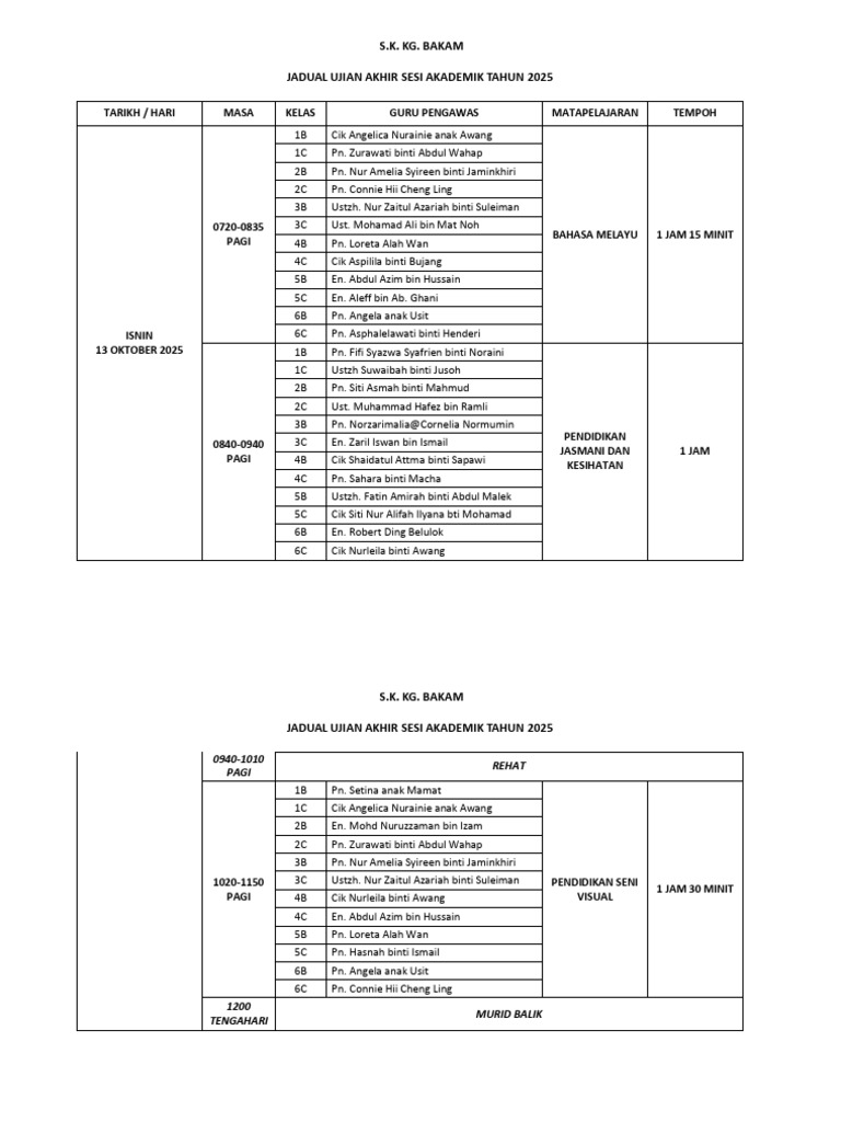 Jadual Ujian Akhir Sesi Akademik Tahun 2025 PDF Jadual Ujian Akhir Sesi Akademik Tahun 2025 PDF