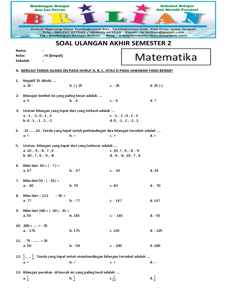 20 Soal Pecahan dan Jawaban kumpulan soal uh matematika kelas 4 semester 2 tersatu.com 20 Soal Pecahan dan Jawaban kumpulan soal uh matematika kelas 4 semester 2 tersatu.com