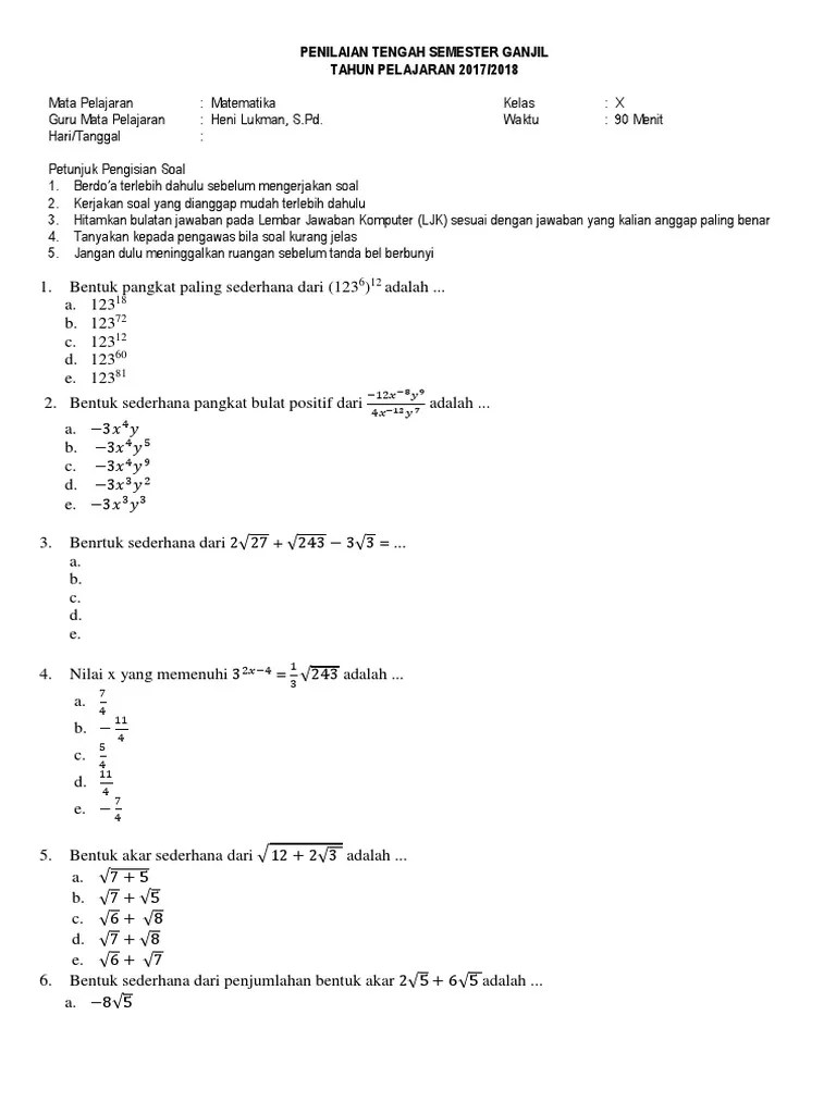 Soal Matematika Peminatan Kelas 11 Semester 1 Dan Jawabannya - Funmat