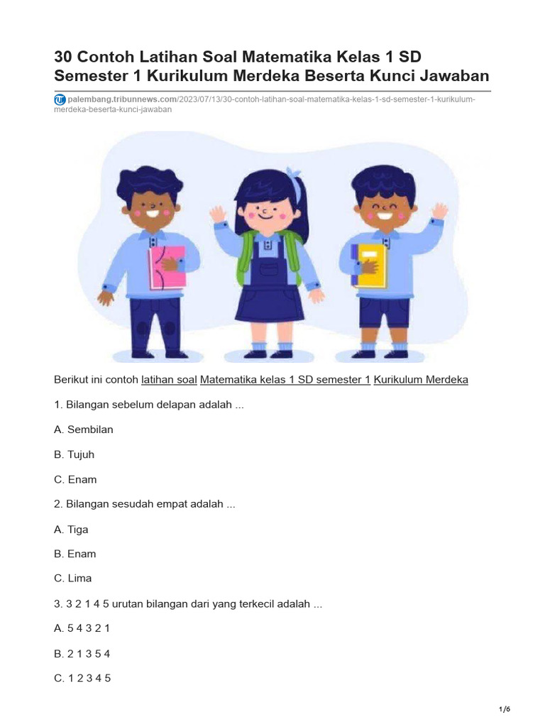 7 Contoh Soal Matematika Kurikulum 2013 Kelas 1 SD Terbukti Bikin Siswa Lulus OMI 2026