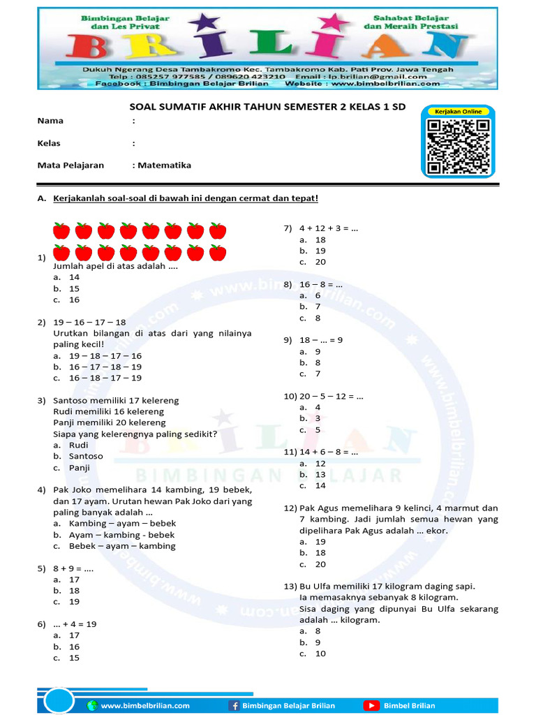 7 Rahasia Contoh Soal Matematika Pilihan Ganda Kelas 1 SD yang Bikin Anak Cepat Paham 7 Rahasia Contoh Soal Matematika Pilihan Ganda Kelas 1 SD yang Bikin Anak Cepat Paham