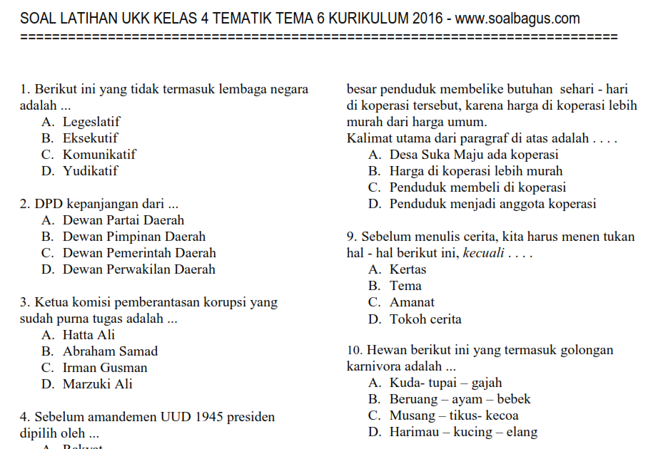 Soal UKK UAS Tematik Kelas 4 Tema 6 Semester 2 Kurikulum 2013 Soal UKK UAS Tematik Kelas 4 Tema 6 Semester 2 Kurikulum 2013