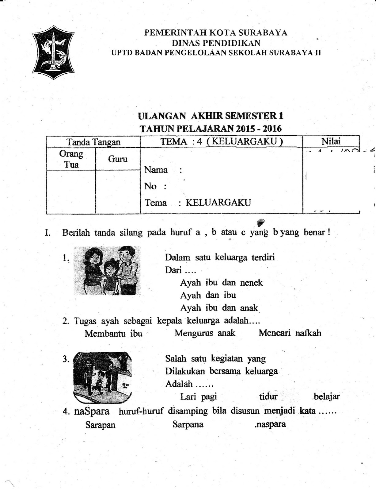 Soal Uas Tema Kegiatanku Kelas 1 Sd