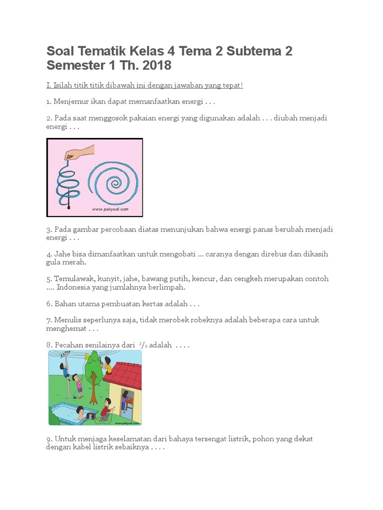 Soal Tematik Kelas 4 Tema 2 Subtema 2 Semester 1 TH PDF Game