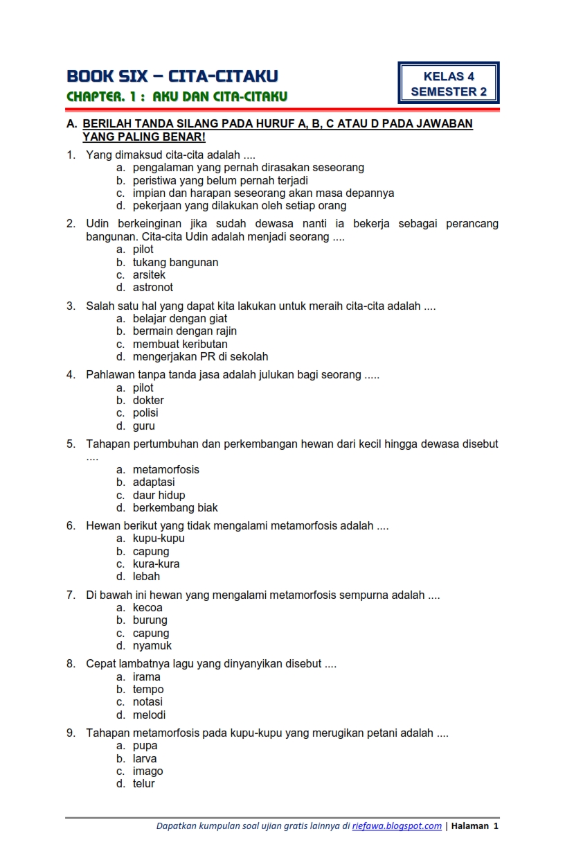 Kumpulan Soal UH Tematik Tema 6 Kelas 4 Terbaru 2026 Beserta Kunci Jawaban Lengkap Kumpulan Soal UH Tematik Tema 6 Kelas 4 Terbaru 2026 Beserta Kunci Jawaban Lengkap