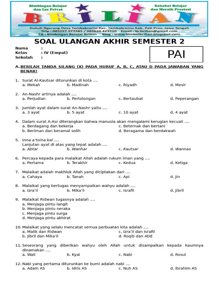 Terbukti! 7 kumpulan soal uas tema semester 2 kelas 4 yang Bikin Nilai Naik