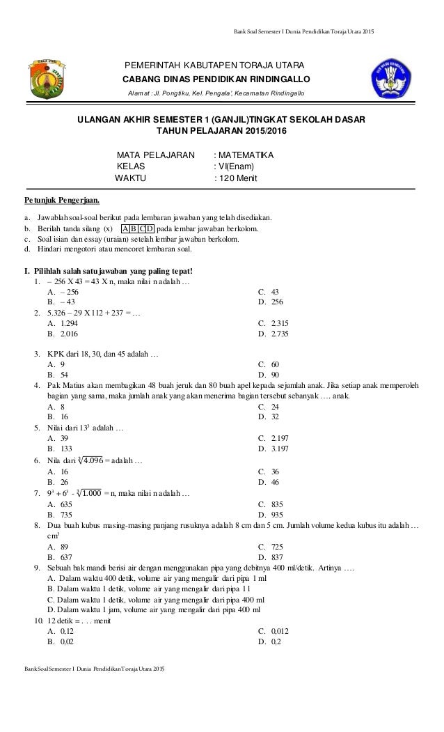 7 Contoh Soal Matematika Mid Semester 1 Kelas 6 SD yang Wajib Dikuasai Sebelum Ujian