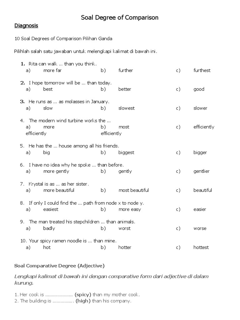 Latihan Seru! 10 Contoh Soal Bahasa Inggris Kelas 3 SD Tentang Comparison Degree Terbaru Latihan Seru! 10 Contoh Soal Bahasa Inggris Kelas 3 SD Tentang Comparison Degree Terbaru