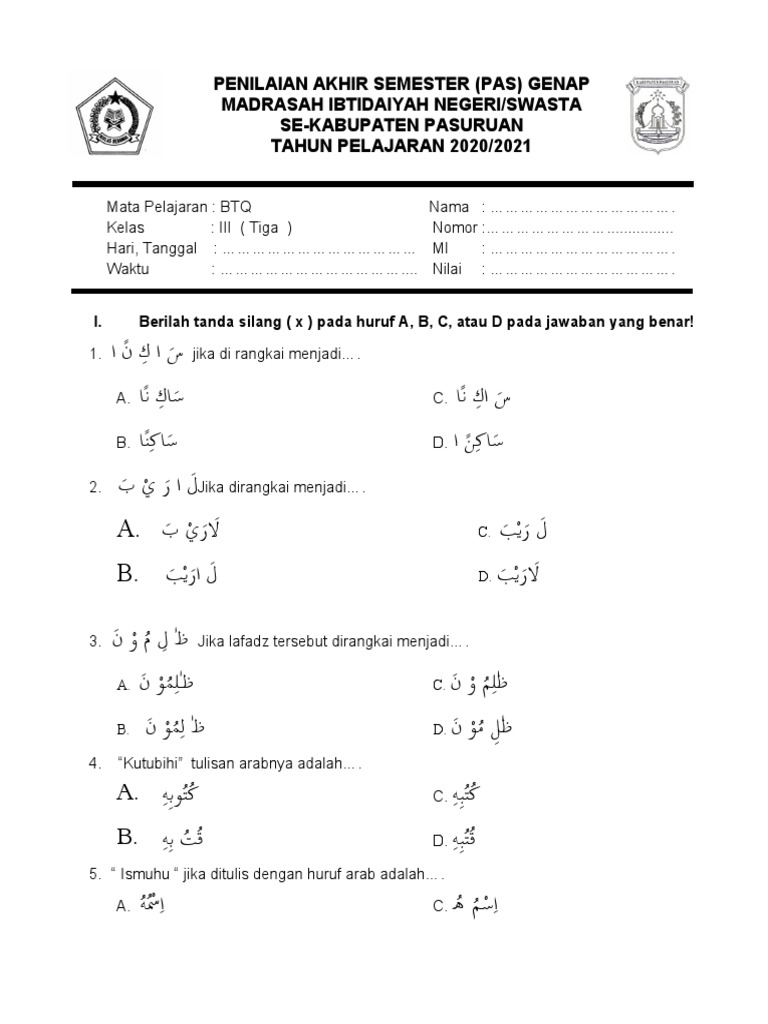 Wajib Tahu! Ini Kumpulan Contoh Soal BTQ Kelas 3 Semester 2 Paling Akurat